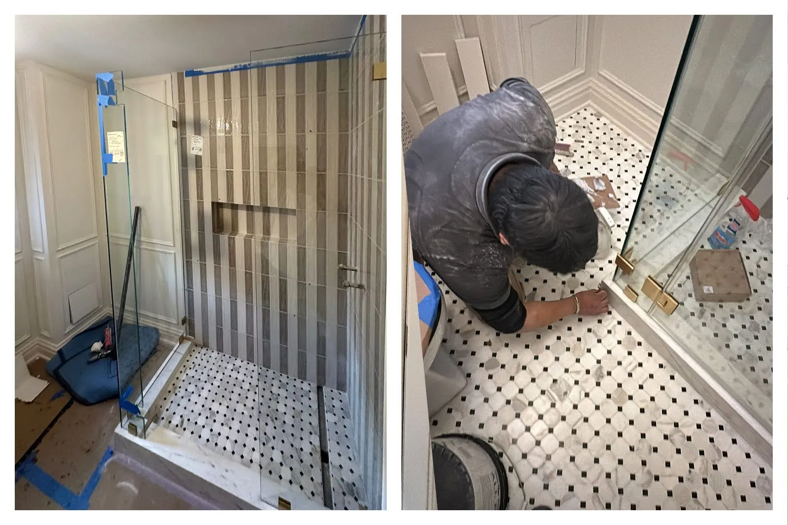 Custom glass shower door installation in NYC